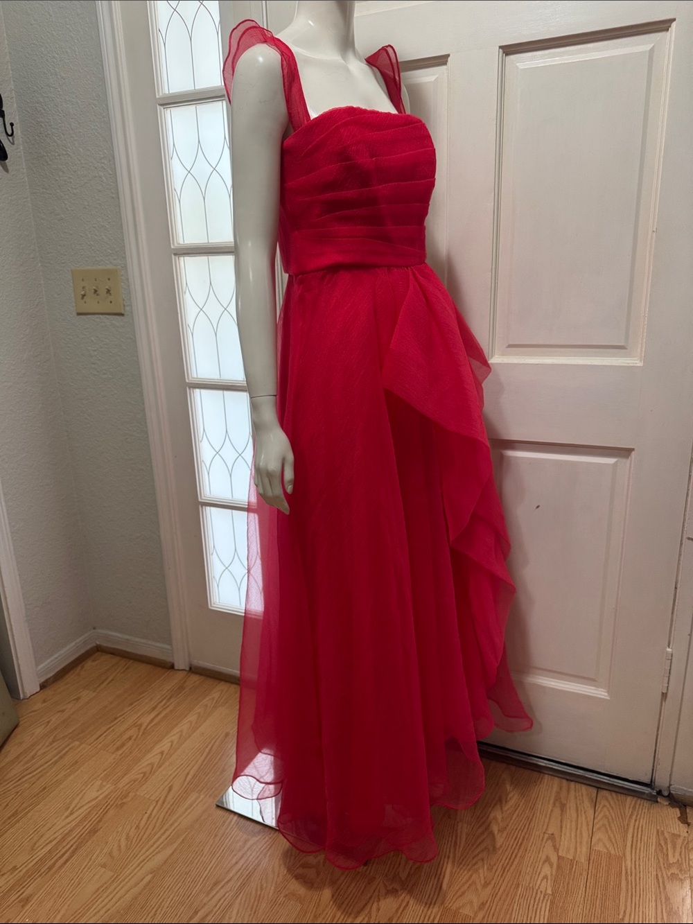 THeIA Teresa Strapless Draped Gown Red Ruffled Strap Evening Dress Size 8 - Picture 12 of 16